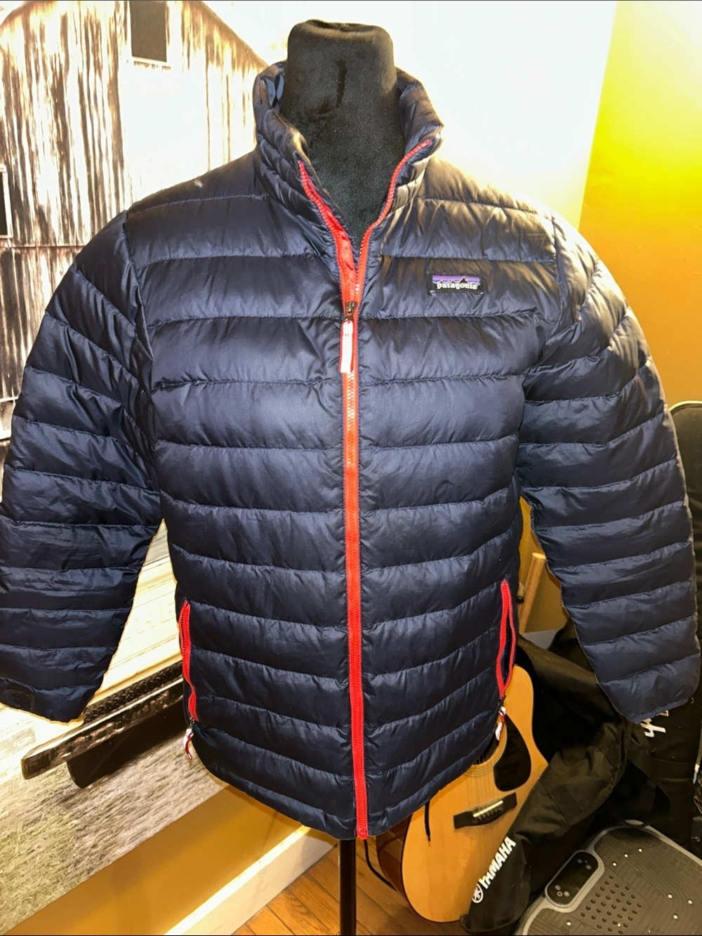 Kids Patagonia Navy Down Puffer Jacket with Red Zipper Accents